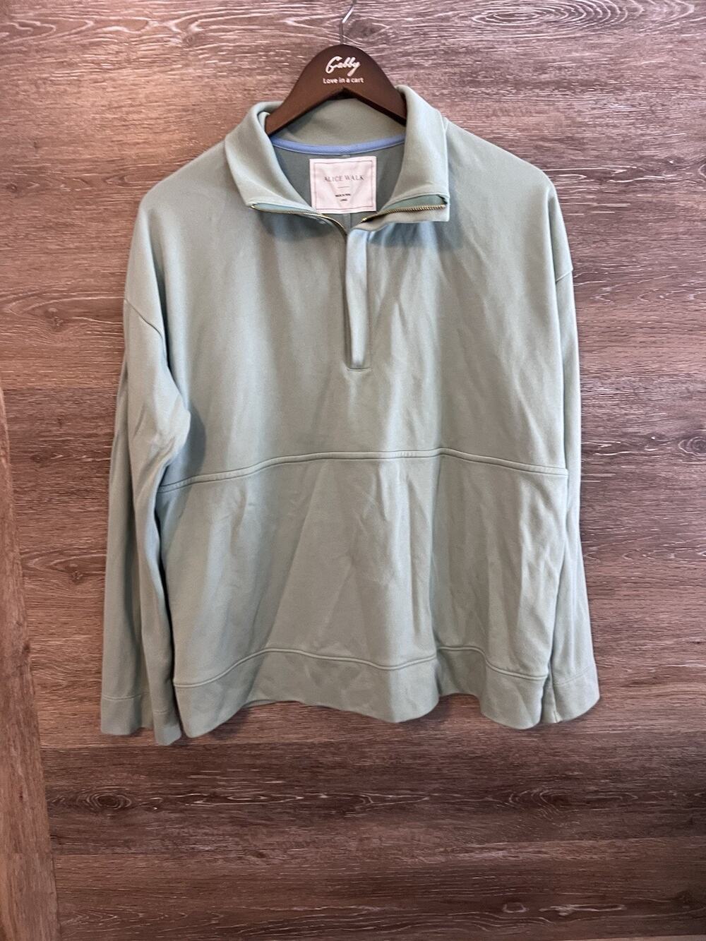 Alice Walk Cotton the Weekender Sweater Sage Green Large Euc